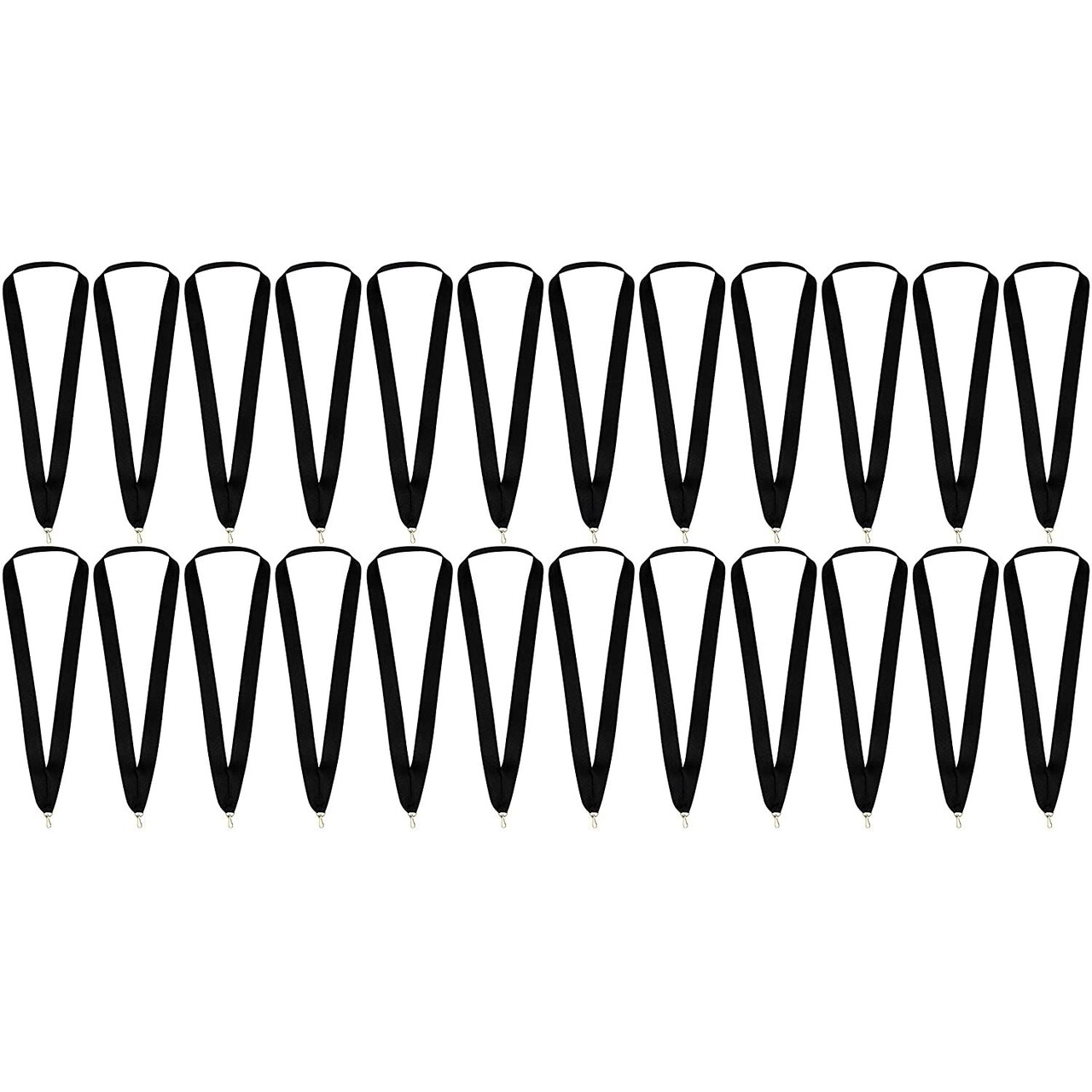 Black Award Ribbon Lanyards with Snap Clips for Sports Competitions (24 Pack)